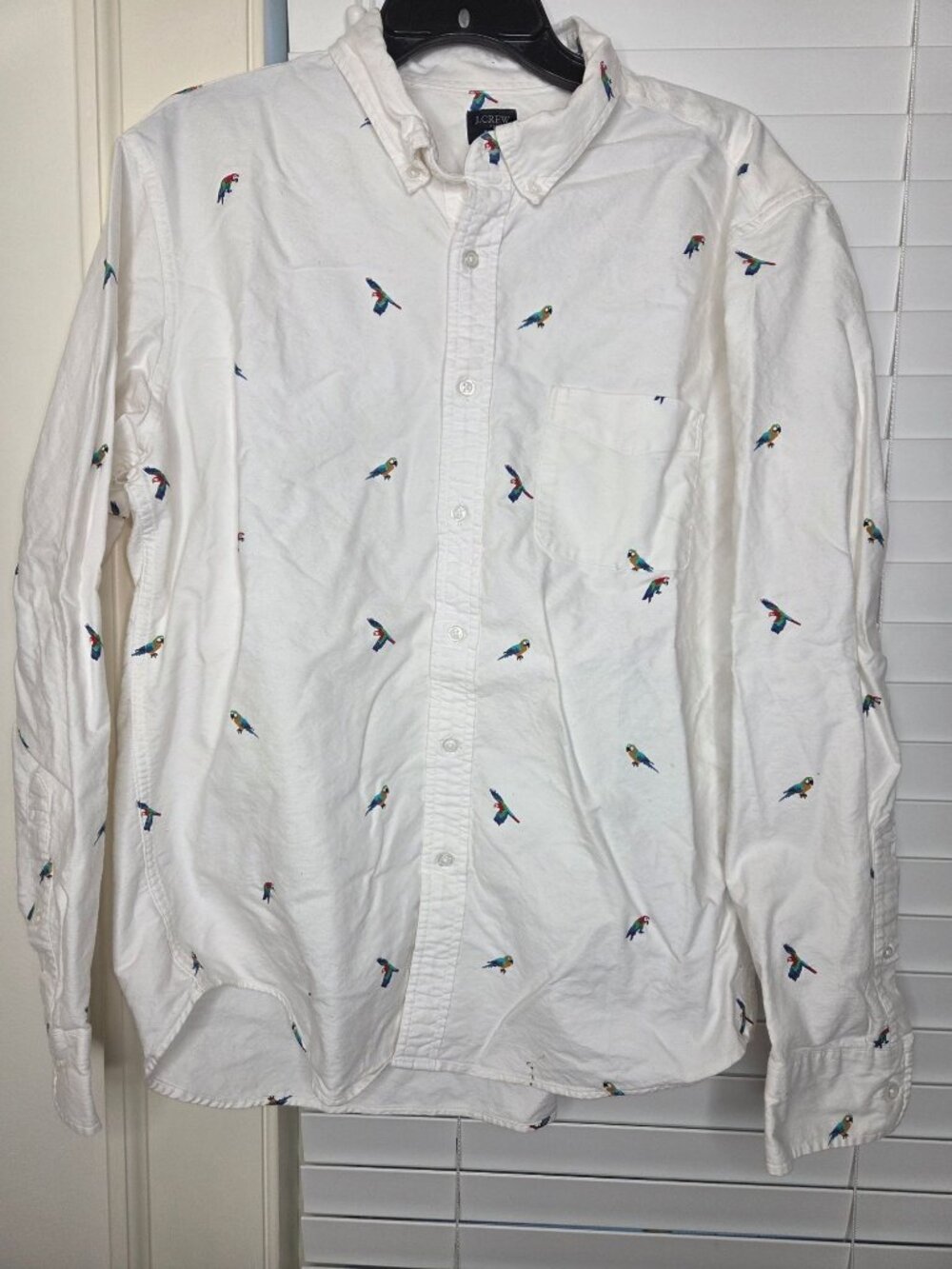 J.Crew Mens Button up Shirt Multicolor Parrot Embroidery Flex Fit L 16-16.5